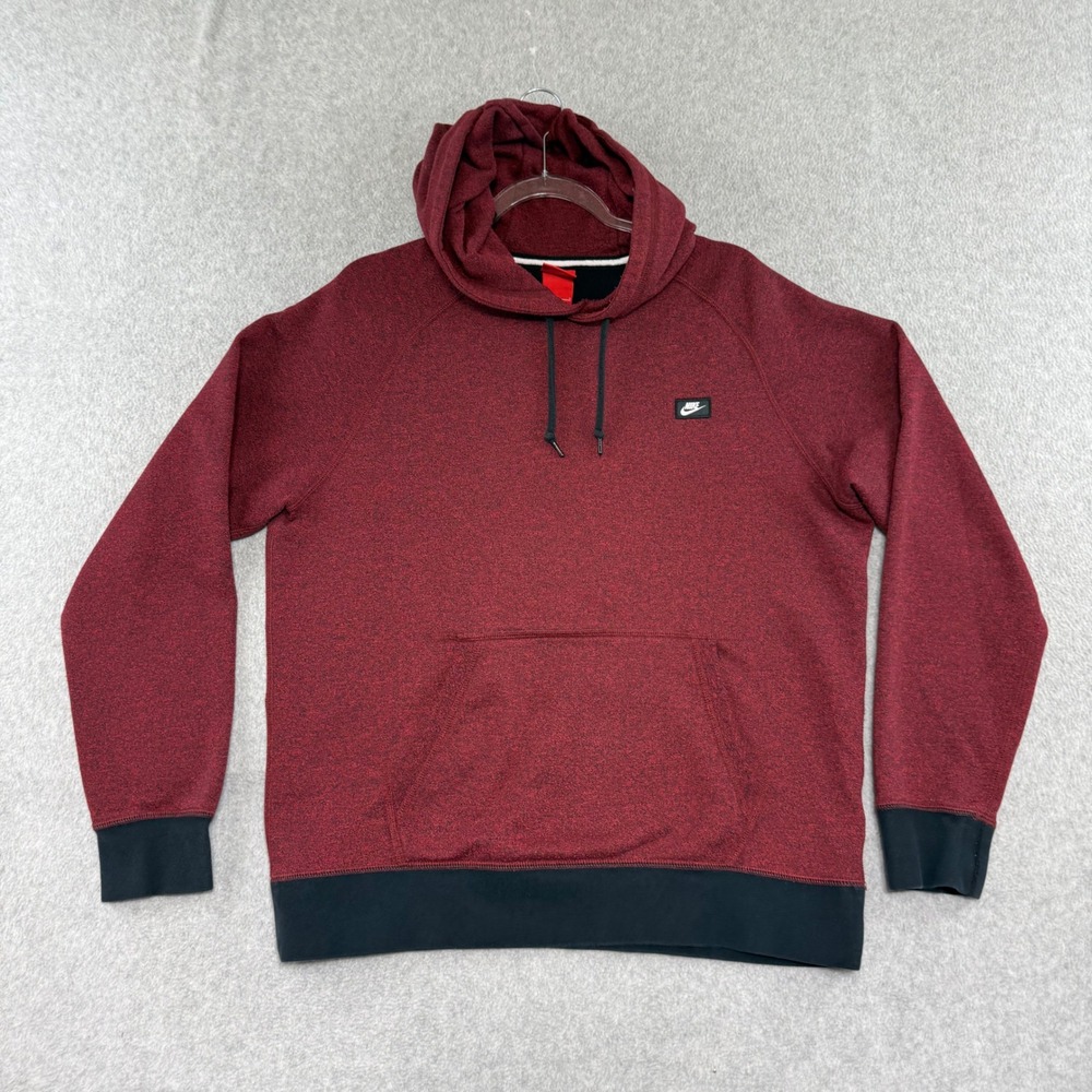 Nike French Terry Shoebox Hoodie Red Heathered Tech Fleece Pullover 678564-677